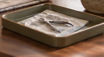 Illustrative sealed pouch containing a foot-care instrument